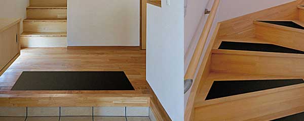 自己吸着素材の用途：玄関マット、階段マットの滑り留め